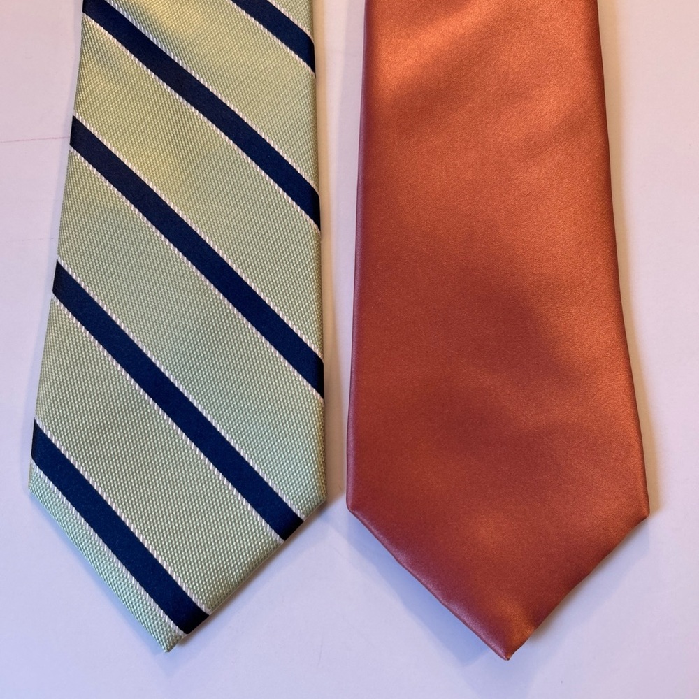 Nautica Green‎ and Navy Striped Tie with Coral solid Tie. Both silk